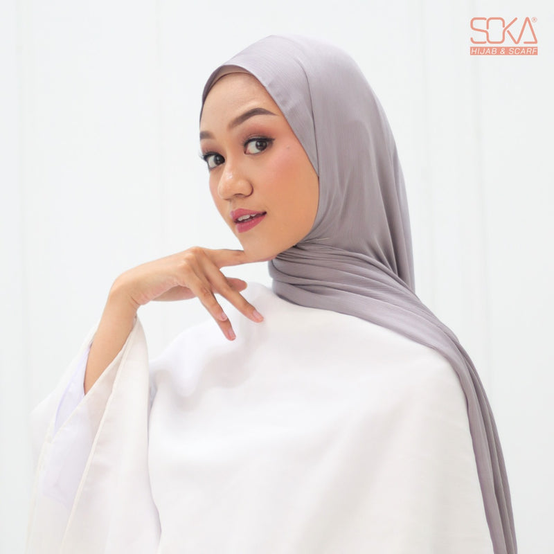 Hijab Pashmina Shimmer Silk Shwarna Grey Premium - Fashion Muslim