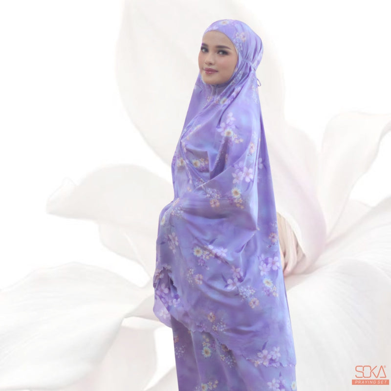 SOKA - Mukena Dewasa Travel Parasut Motif Premium Sora Lilac - Fashion muslim