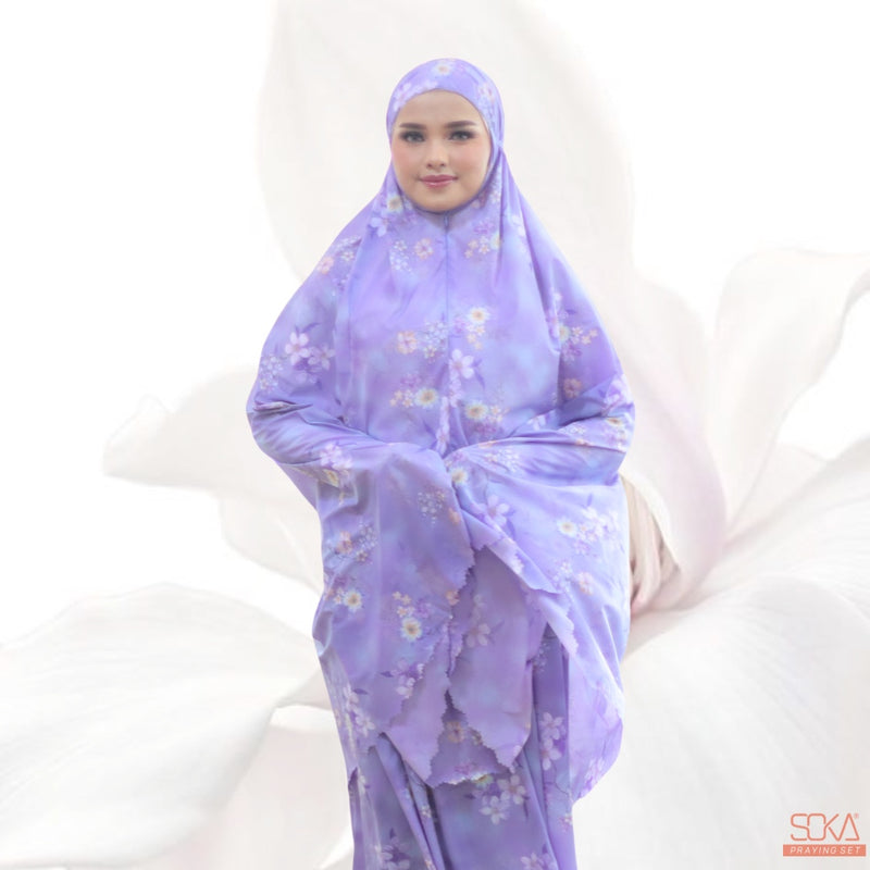 SOKA - Mukena Dewasa Travel Parasut Motif Premium Sora Lilac - Fashion muslim