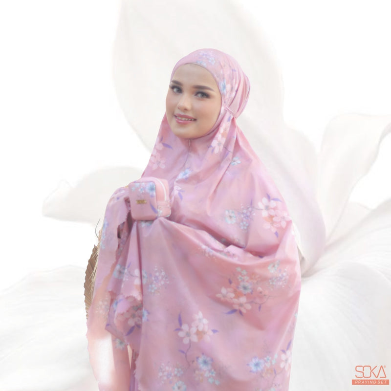 SOKA - Mukena Dewasa Travel Parasut Motif Premium Sora Pink - Fashion muslim