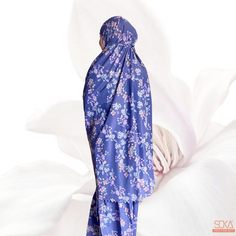 SOKA - Mukena Dewasa Travel Parasut Motif Premium Sora Purple - Fashion muslim