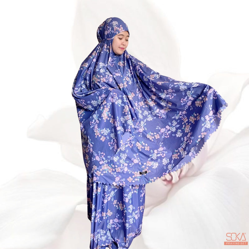 SOKA - Mukena Dewasa Travel Parasut Motif Premium Sora Purple - Fashion muslim